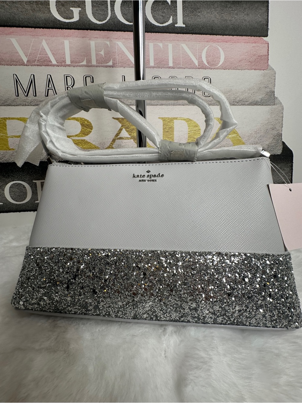 kate spade Silver and Light Gray Glitter Crossbody Bag